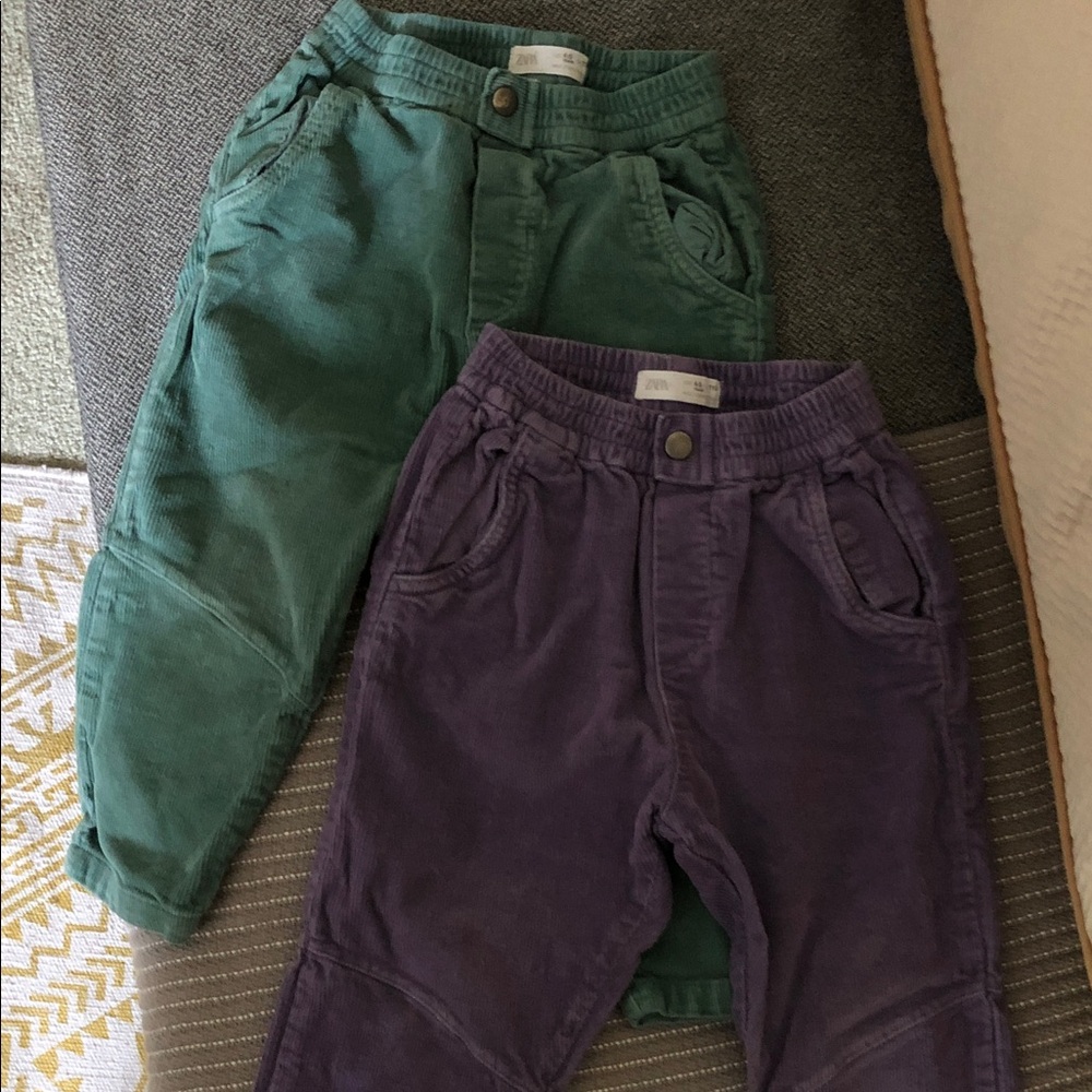 Zara Kids Green and Purple Corduroy Pants - 2 Pack